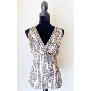 ANN TAYLOR v-neck tan and black sleeveless blouse